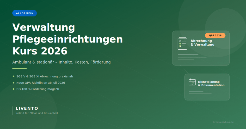 Beitragsbild Verwaltung Pflegeeinrichtungen Kurs 2026 – Abrechnung, Dienstplanung und QPR-Reform praxisnah lernen bei LIVENTO