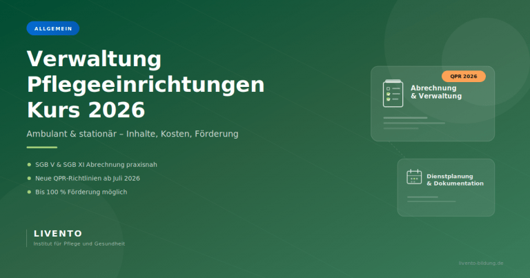 Beitragsbild Verwaltung Pflegeeinrichtungen Kurs 2026 – Abrechnung, Dienstplanung und QPR-Reform praxisnah lernen bei LIVENTO