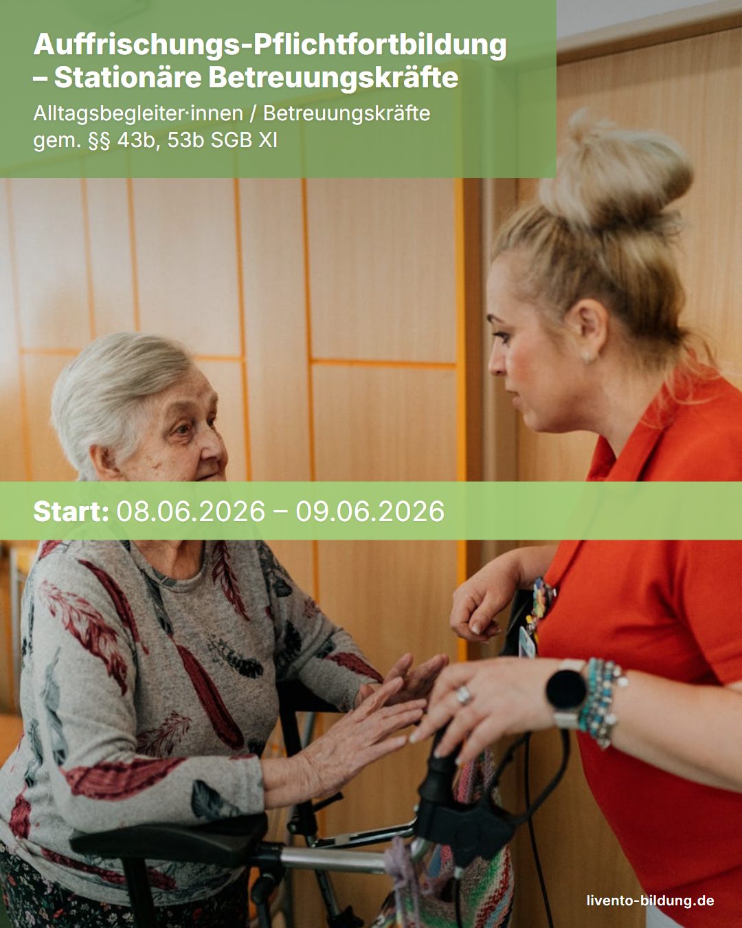 Auffrischungs-Pflichtfortbildung – Alltagsbegleiter·innen / Betreuungskräfte gem. §§ 43b, 53b SGB XI – 08.06.2026 – 09.06.2026 – APBK012026-S