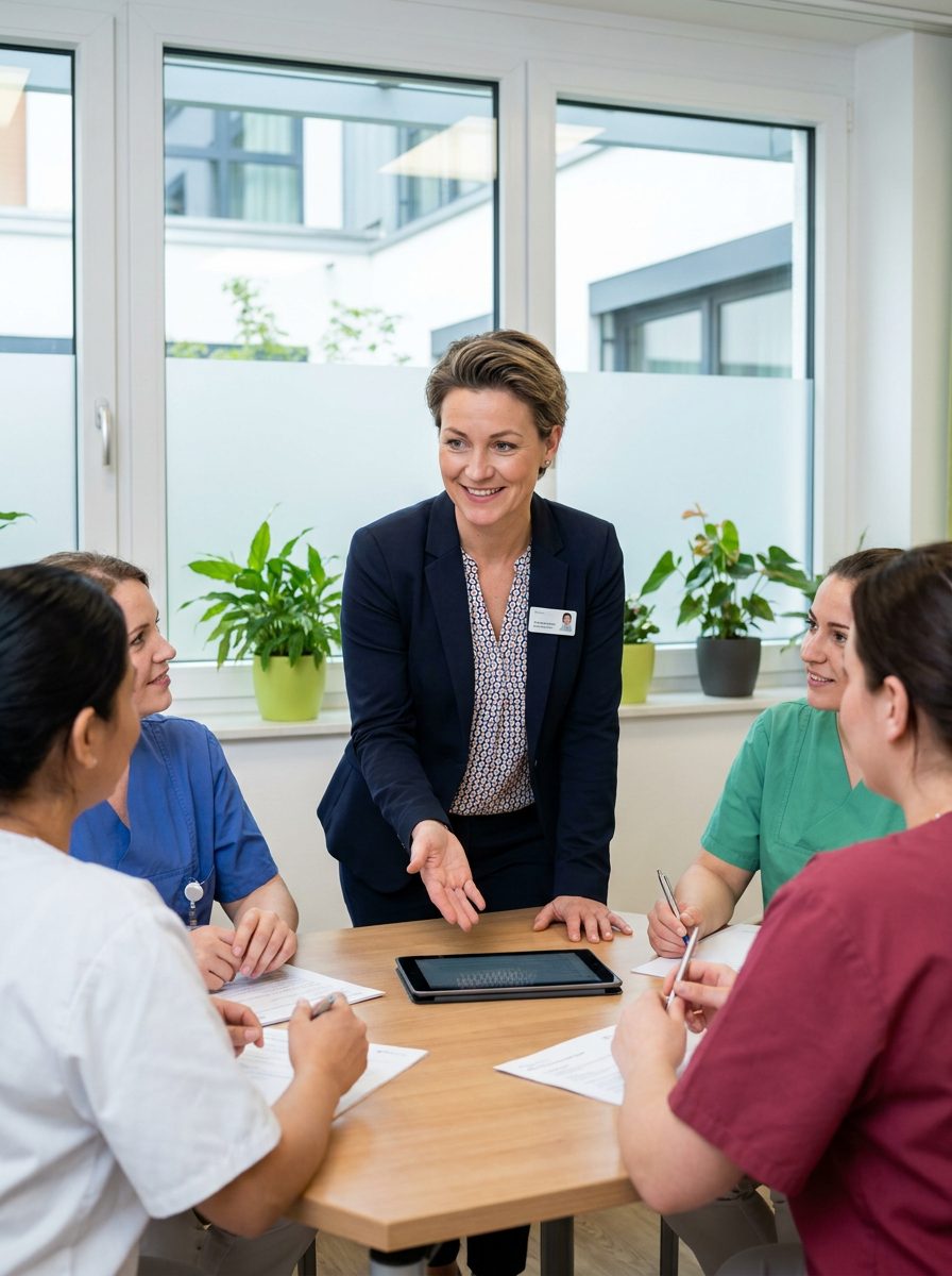 E-Learning für Pflege-Teams – Pflegedienstleitung plant die Jahresfortbildung ihres Teams mit Livento