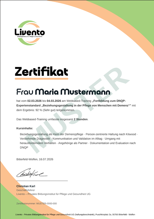 Muster: Qualifiziertes Zertifikat nach §53b SGB XI
